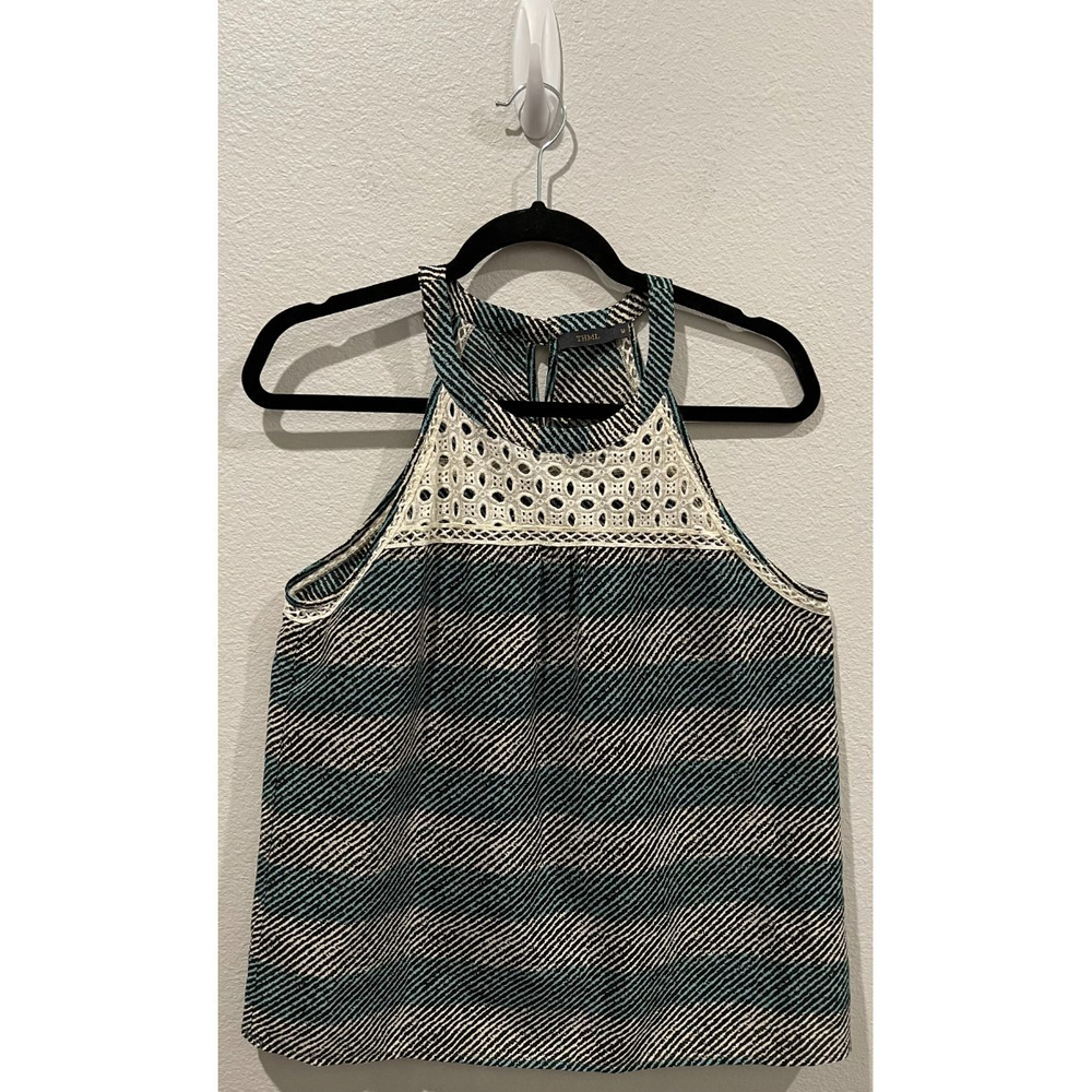 THML Sleeveless Grey Cream Halter Blouse